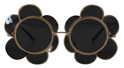 Shop Dolce & Gabbana Black Gold Special Edition Flower Form Dg2201 Sunglasses