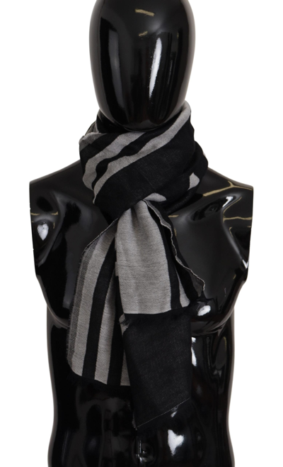 Shop Dolce & Gabbana Black Gray Cotton Modal Jacquard Logo Wrap Scarf In Black And Gray
