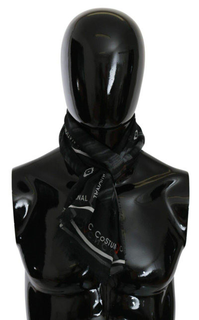 Shop Dolce & Gabbana Black Gray Silk Foulard Branded C'n'c Scarf