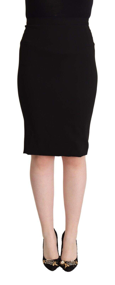 Shop Dolce & Gabbana Black High Waist Knee Length Pencil Cut Skirt