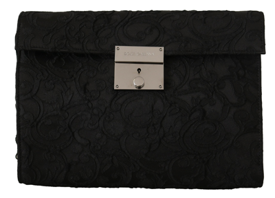 Shop Dolce & Gabbana Black Jacquard Leather Document Briefcase Bag