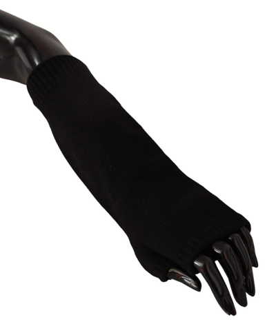 Dolce & Gabbana Black Knitted Fingerless Elbow Length Gloves In Black