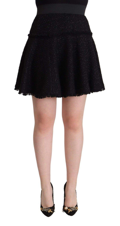 Shop Dolce & Gabbana Black Knitted Nylon High Waist Mini A-line Skirt