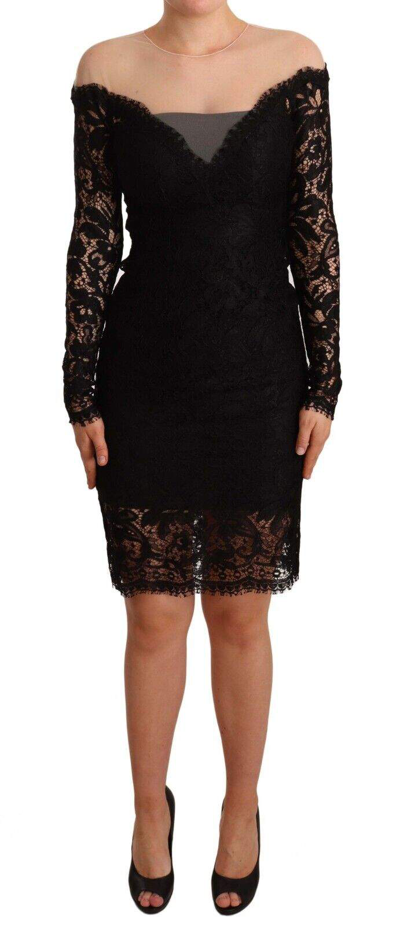 Shop Dolce & Gabbana Black Lace Long Sleeves Knee Length Dress