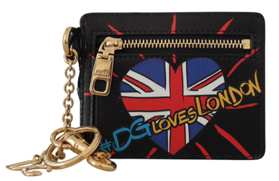 Shop Dolce & Gabbana Black Leather #dgloveslondon Keyring Cardholder Coin Case