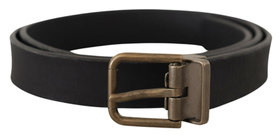 Shop Dolce & Gabbana Black Leather Brass Metal Grain Buckle Classic Belt