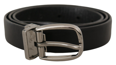 Shop Dolce & Gabbana Black Leather Chrome Logo Metal Buckle Belt