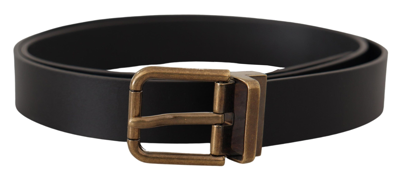 Shop Dolce & Gabbana Black Leather Brass Metal Box Buckle Belt