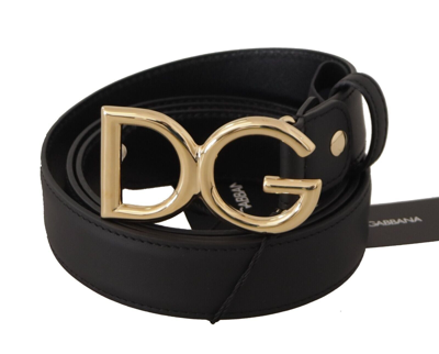 Shop Dolce & Gabbana Black Leather Gold Metal Dg Logo Waist Buckle Belt