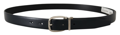 Dolce & Gabbana Black Leather Formal Silver Metal Buckle Belt In Black