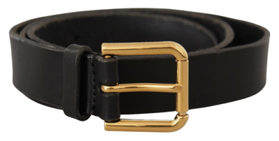 Shop Dolce & Gabbana Black Leather Gold Metal Logo Belt