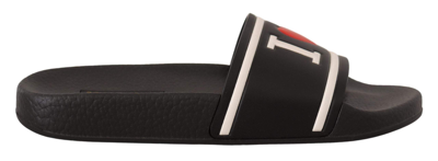 Shop Dolce & Gabbana Black Leather I Love D&g Slides Sandals