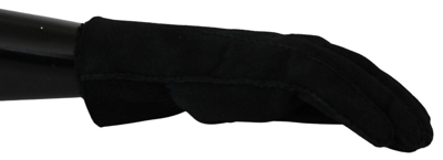 Dolce & Gabbana Black Leather Motorcycle Biker Mitten Gloves In Black
