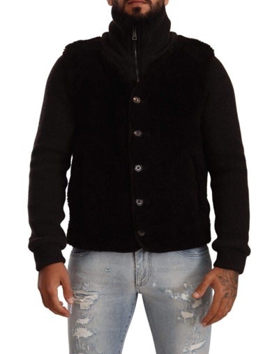 Shop Dolce & Gabbana Black Leather S Turtle Neck Coat Jacket