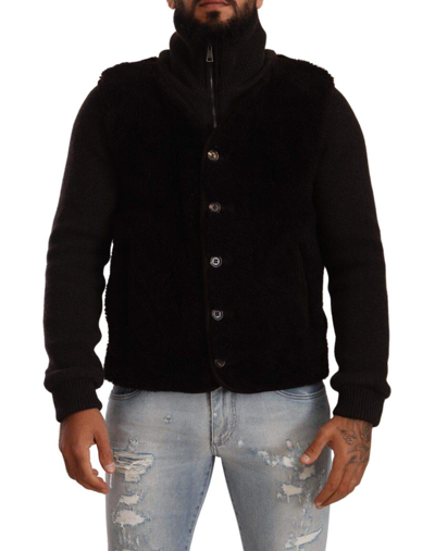Dolce & Gabbana Black Leather Mens Turtle Neck Coat Jacket In Black