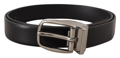 Shop Dolce & Gabbana Black Leather Silver Metal Chrome Logo Buckle  Belt