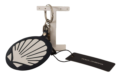 Shop Dolce & Gabbana Black Leather Shell Metal Silver Tone Keyring Keychain In Black | Silver