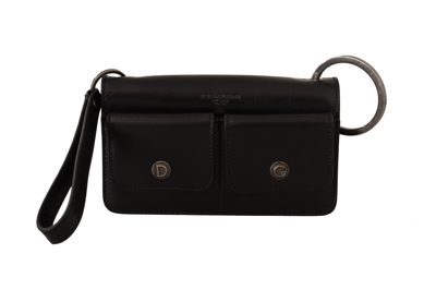 Shop Dolce & Gabbana Black Leather Wristlet Mini Bag Card Bill Wallet