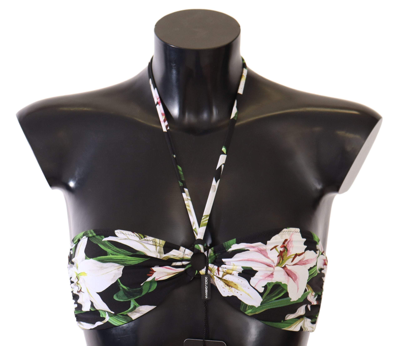 Shop Dolce & Gabbana Black Lily Print Swimsuit Bikini Top Swimwear