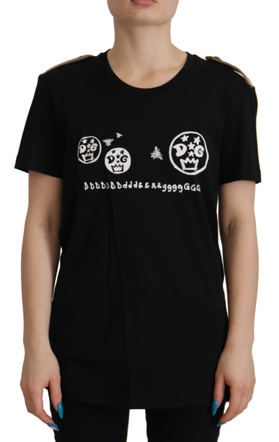 Shop Dolce & Gabbana Black Logo Motive Crewneck Cotton T-shirt