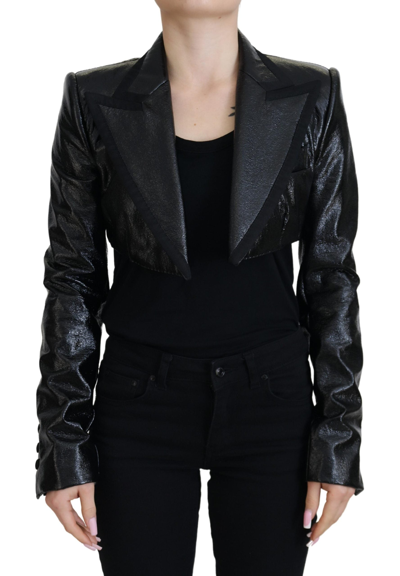 Shop Dolce & Gabbana Black Long Sleeves Crop Blazer Cotton Jacket