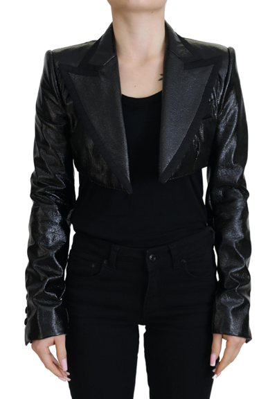 Dolce & Gabbana Black Long Sleeves Crop Blazer Cotton Jacket In Black