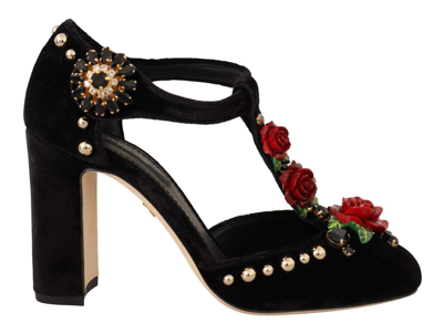 Shop Dolce & Gabbana Black Mary Jane Pumps Roses Crystals Shoes