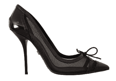 Shop Dolce & Gabbana Black Mesh Leather Pointed Heels Pumps Shoes