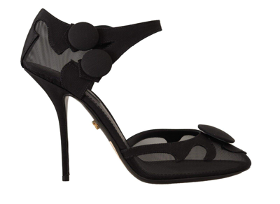 Shop Dolce & Gabbana Black Mesh Ankle Strap Stiletto Pumps Shoes