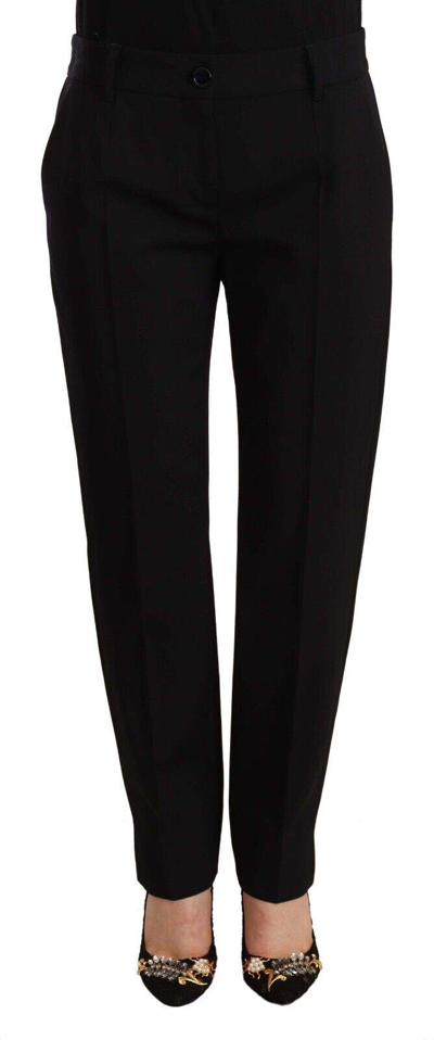 Shop Dolce & Gabbana Black Mid Waist Skinny Trouser Wool Pants