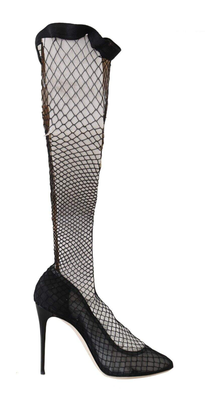 Shop Dolce & Gabbana Black Netted Sock Heels Pumps