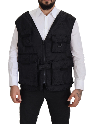 Shop Dolce & Gabbana Black Nylon Full Zip Sleeveless Jacket