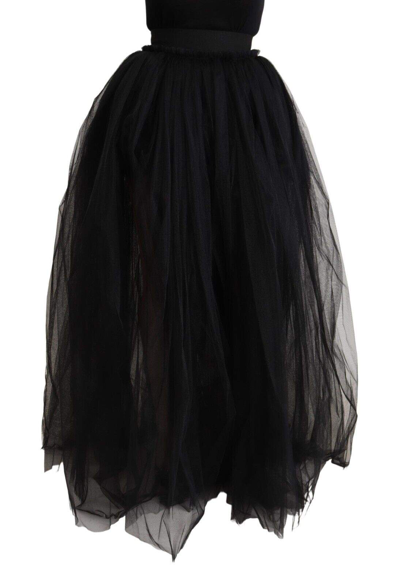 Shop Dolce & Gabbana Black Nylon High Waist Long A-line Tulle Skirt