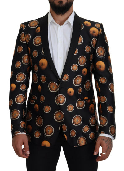 Shop Dolce & Gabbana Black Orange Printed Coat Martini Blazer