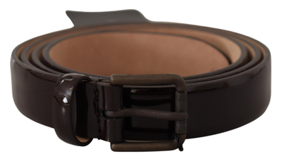 Shop Dolce & Gabbana Black Patent Leather Logo Metal Waist Buckle Belt