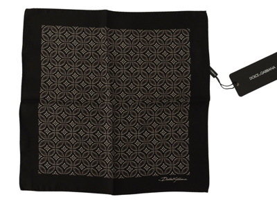 Shop Dolce & Gabbana Black Patterned Dg Printed Square Handkerchief Scarf