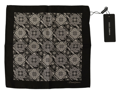 Shop Dolce & Gabbana Black Patterned Dg Printed Square Handkerchief Scarf