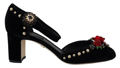 Shop Dolce & Gabbana Black Pearl Crystal Vally Heels Sandals Shoes