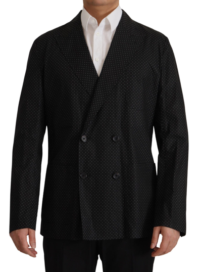 Dolce & Gabbana Black Polka Dotted Cotton Blazer Jacket In Black