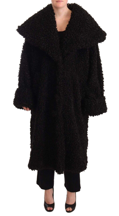 Shop Dolce & Gabbana Black Polyester Fur Trench Coat Jacket