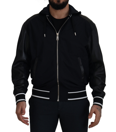 Shop Dolce & Gabbana Black Polyester Hooded Blouson Coat Jacket