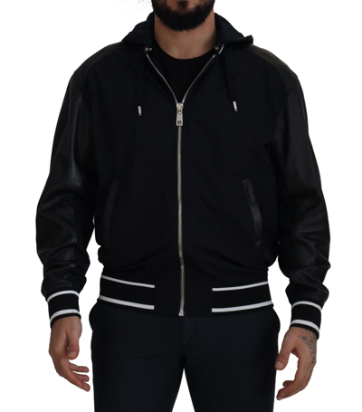 Dolce & Gabbana Black Polyester Hooded Blouson Coat Jacket In Black