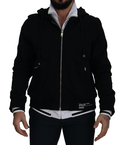 Shop Dolce & Gabbana Black Polyester Hooded Full Zip Jacket