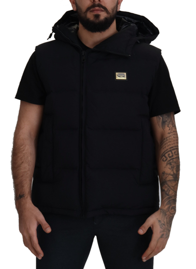 Shop Dolce & Gabbana Black Polyester Hooded Short Sleeves Jacket