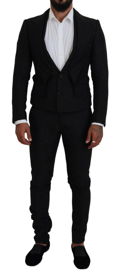 Shop Dolce & Gabbana Black Polyester Men 2 Piece Martini Suit