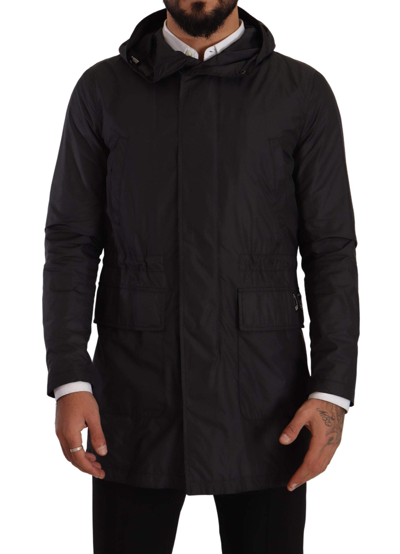 Shop Dolce & Gabbana Black Polyester Hooded Parka Coat Jacket