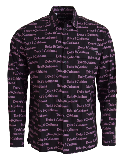 Shop Dolce & Gabbana Black Purple Logo Slim Dress Formal Shirt