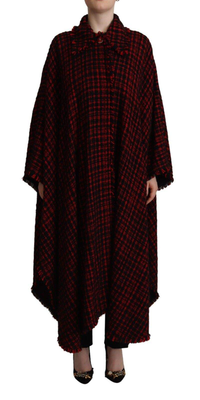Shop Dolce & Gabbana Black Red Cotton Checkered Over Coat Jacket In Black And Red