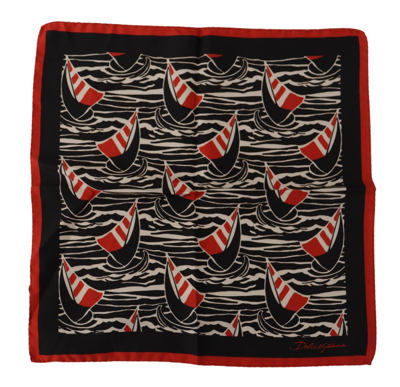 Shop Dolce & Gabbana Black Red Sailboat Square Handkerchief Silk Scarf