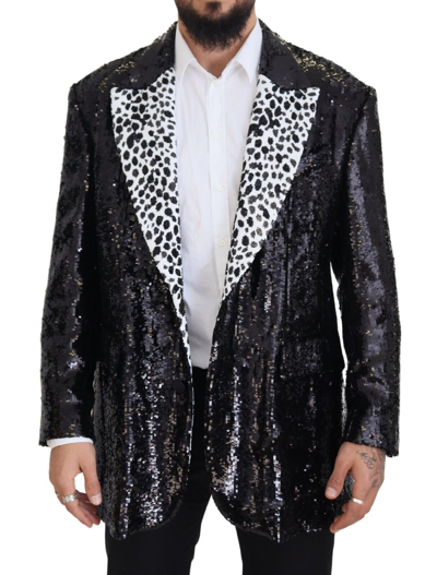 Shop Dolce & Gabbana Black Sequined Cow Pattern Nylon Blazer